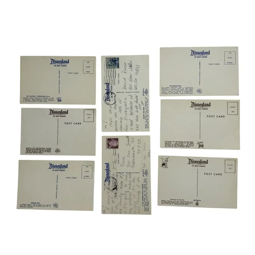 Vintage 1960s DISNEYLAND Postcard Lot of 8 Used Unused Mickey Scenery Rides